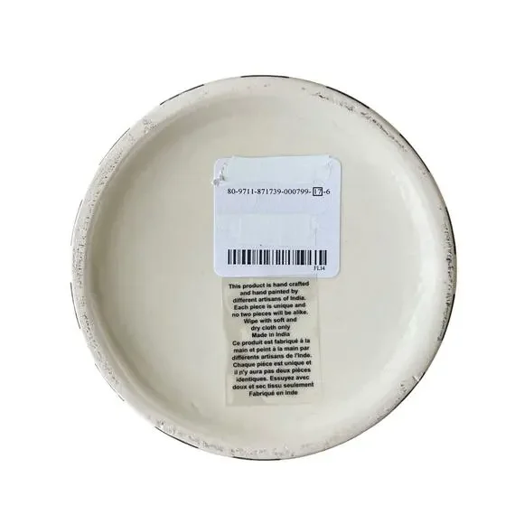 Hand Painted Striped Ceramic Canister w/ Wood Lid Made in India Black Cream NEW - Picture 9 of 15